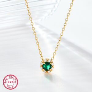 Round Halo Birthstone CZ Necklace