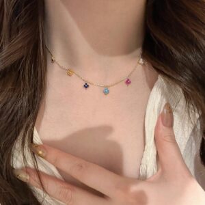 Colorful Flower Charm Station Necklace