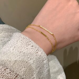 925 Sterling Silver CZ Bar Bracelet Adjustable Minimalist Chain Bracelet for Women