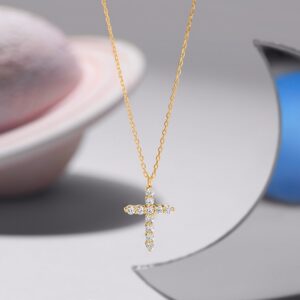 Gold Plated CZ Cross Pendant Necklace