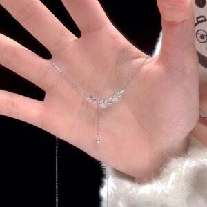 CZ Leaf Pendant Dangle Chain Necklace