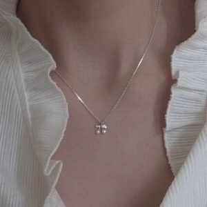 Cherry Pearl CZ Leaf Pendant Necklace