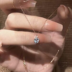 Heart Cut Blue Zircon Pendant Necklace