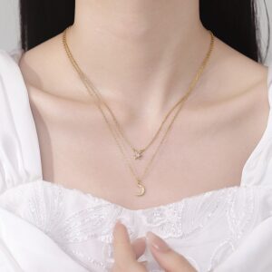 Layered Moon and Star CZ Necklace