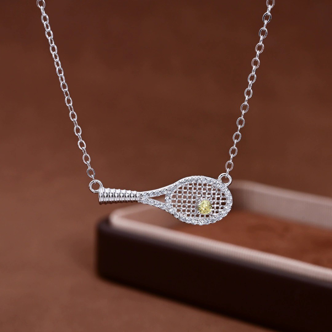 CZ Tennis Racket Pendant Necklace