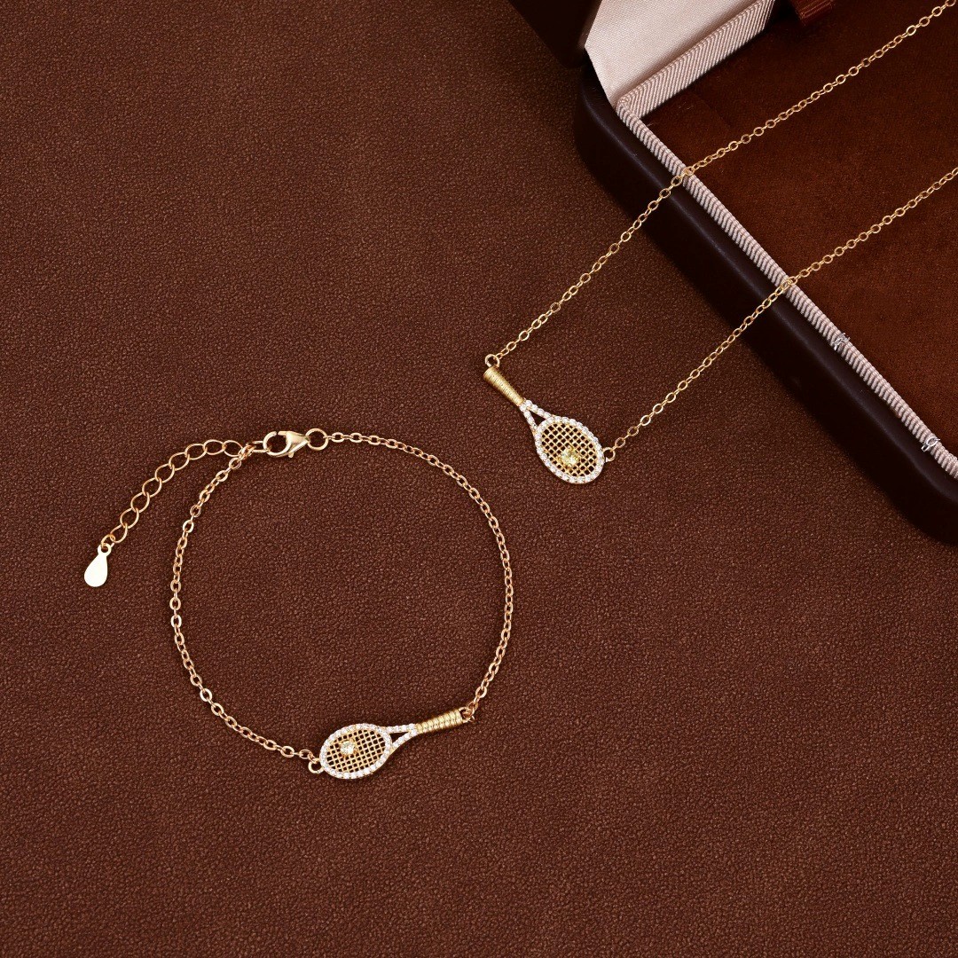 CZ Tennis Racket Pendant Necklace - Image 3