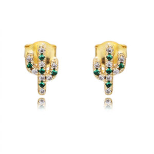 Green CZ Cactus Stud Earrings