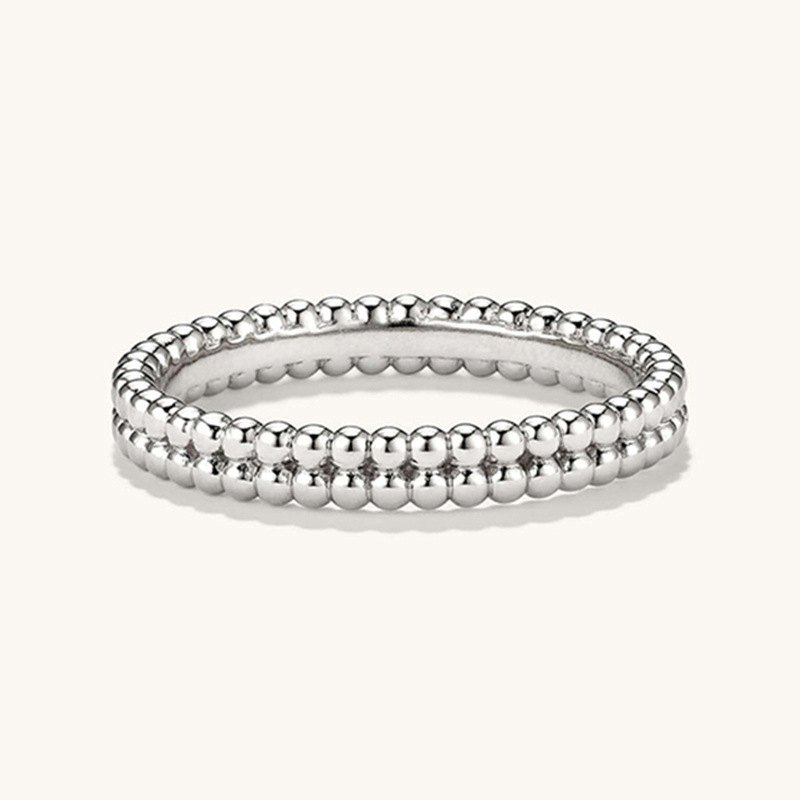Wholesale 925 Sterling Silver Gold Plated Double Layer Beaded Ring Pave Cubic Zirconia Stackable Band Ring Fashion Jewelry for Women