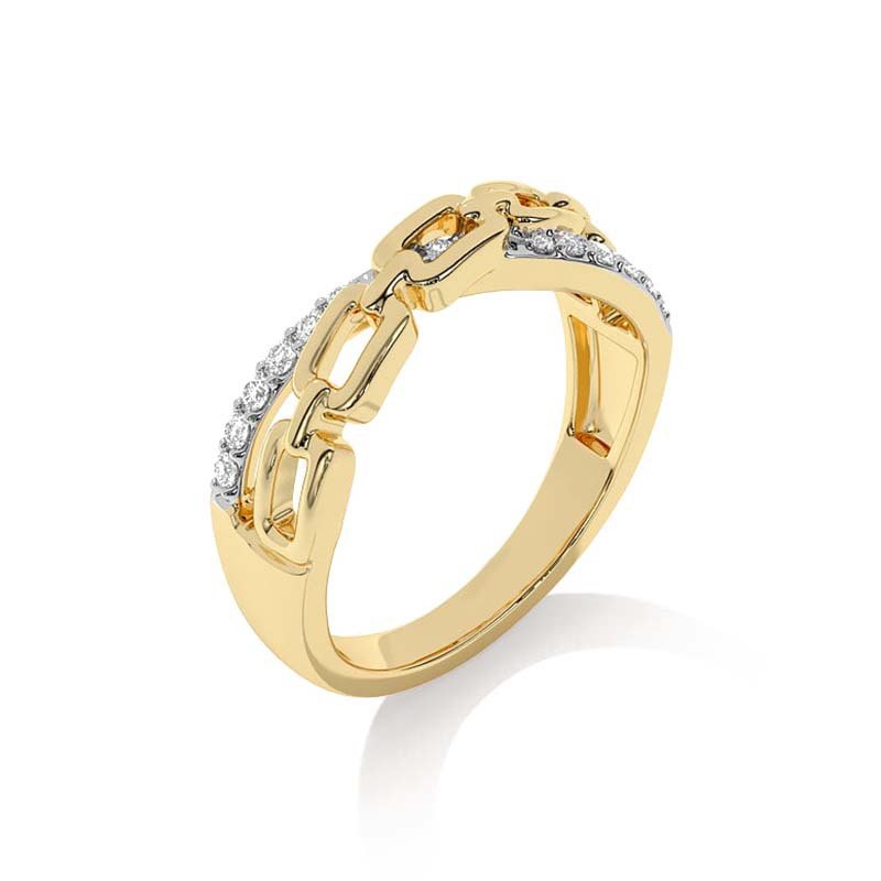 925 Sterling Silver Double Layer Chain Link Ring Pave CZ Statement Band Ring for Women