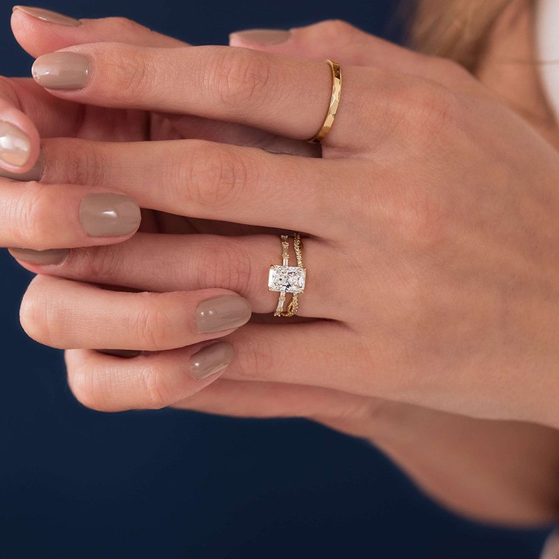 925 Sterling Silver Gold Plated Emerald Cut Cubic Zirconia Solitaire Engagement Ring Wedding Jewelry for Women - Image 2