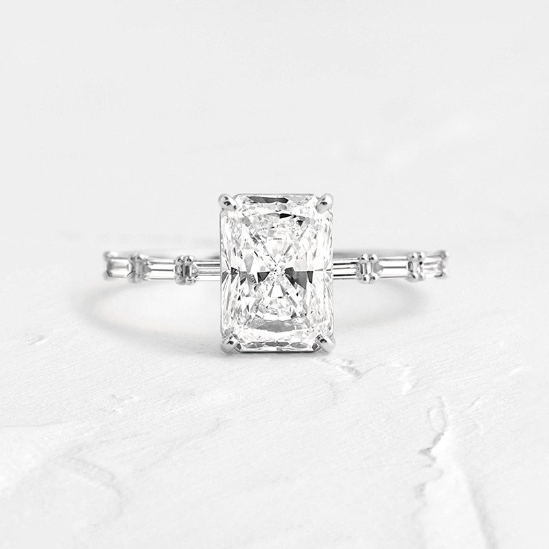925 Sterling Silver Gold Plated Emerald Cut Cubic Zirconia Solitaire Engagement Ring Wedding Jewelry for Women - Image 3