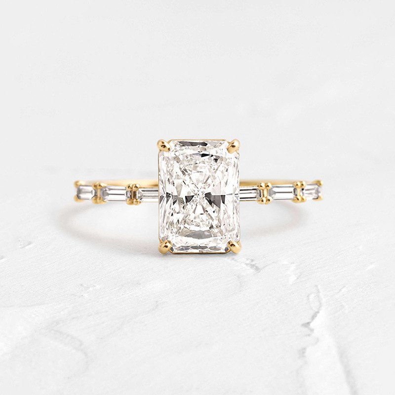 925 Sterling Silver Gold Plated Emerald Cut Cubic Zirconia Solitaire Engagement Ring Wedding Jewelry for Women - Image 4