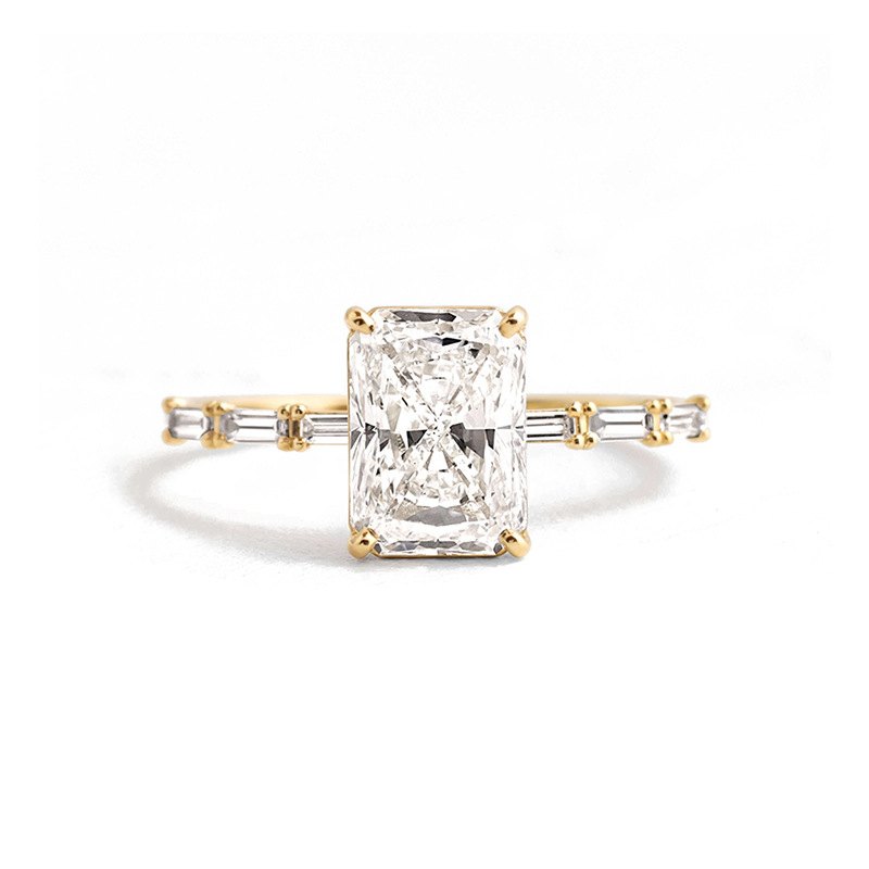 925 Sterling Silver Gold Plated Emerald Cut Cubic Zirconia Solitaire Engagement Ring Wedding Jewelry for Women - Image 5