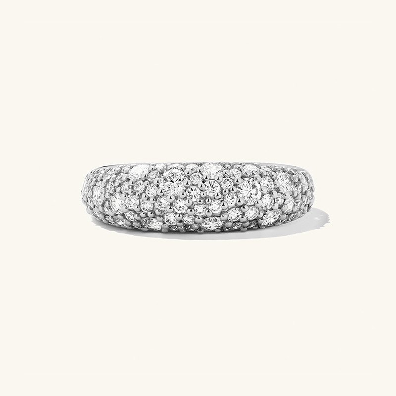 925 Sterling Silver Pavé CZ Dome Ring Luxury Wide Band Statement Ring for Women