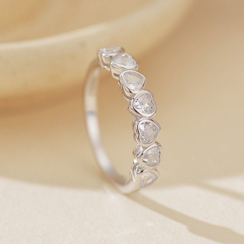 925 Sterling Silver Gold Plated Five Heart Cut Cubic Zirconia Ring Romantic Wedding Band Jewelry for Women