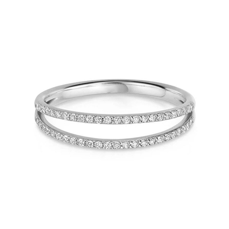 925 Sterling Silver Double Row Pave CZ Band Ring Minimalist Stackable Ring for Women