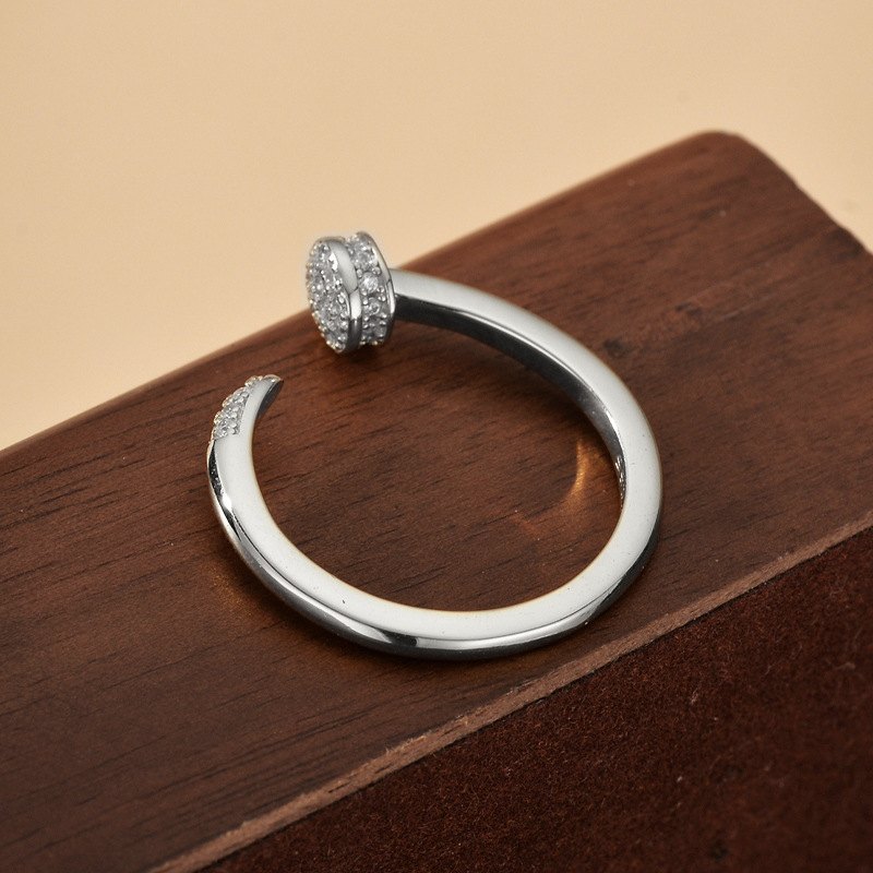 925 Sterling Silver Gold Plated Double Row Cubic Zirconia Open Ring Adjustable Minimalist Fashion Jewelry for Women