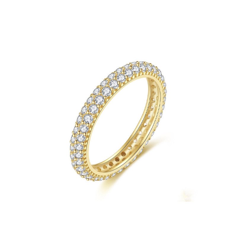925 Sterling Silver Double Row Pave CZ Eternity Band Ring Stackable Wedding Ring for Women