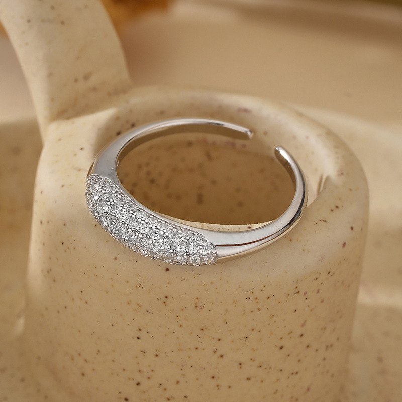 Wholesale 925 Sterling Silver Gold Plated Pave Cubic Zirconia Open Band Ring Adjustable Fashion Statement Jewelry for Women