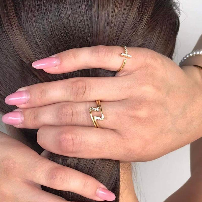 925 Sterling Silver Pave CZ Nail Open Ring Adjustable Minimalist Statement Ring for Women