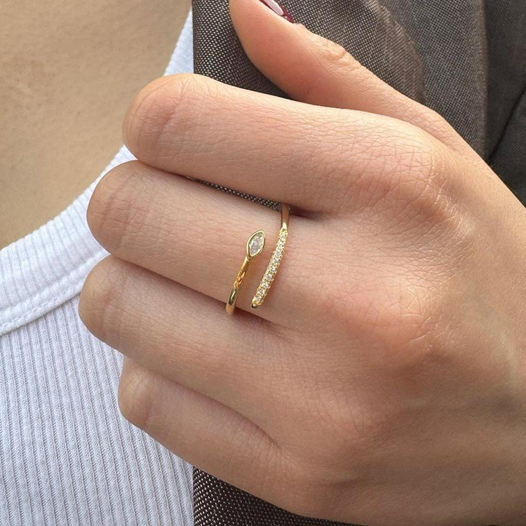 925 Sterling Silver Teardrop CZ Wrap Ring Adjustable Pave Open Ring for Women