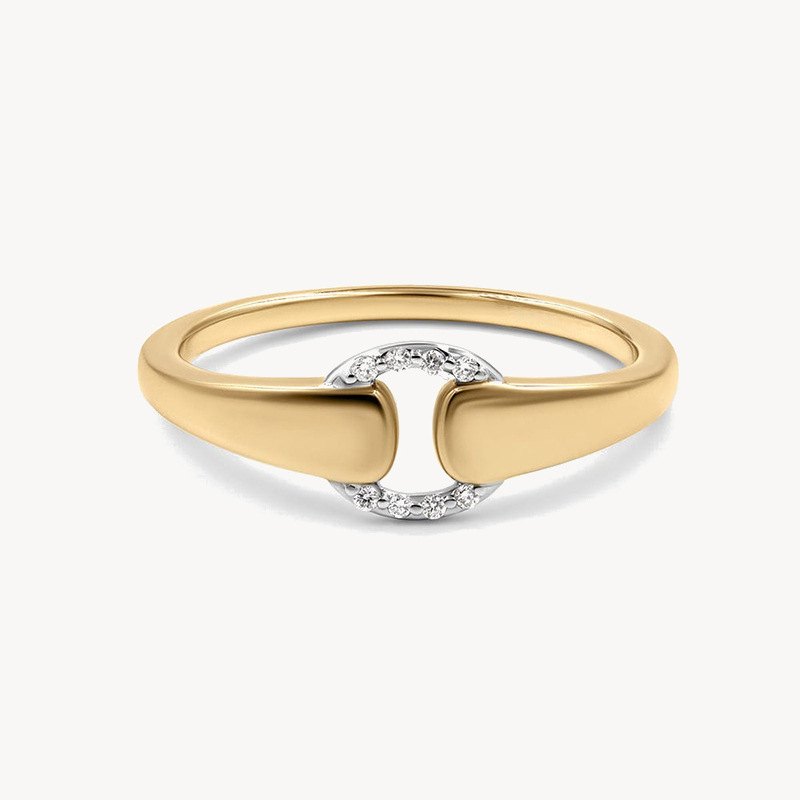 925 Sterling Silver Horsebit Link Open Ring Pave CZ Minimalist Adjustable Ring for Women - Image 2