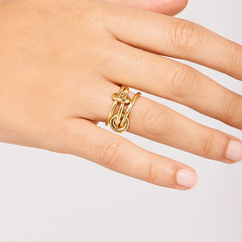 925 Sterling Silver Gold Plated Paperclip Link Ring Cubic Zirconia Chain Statement Jewelry for Women - Image 2