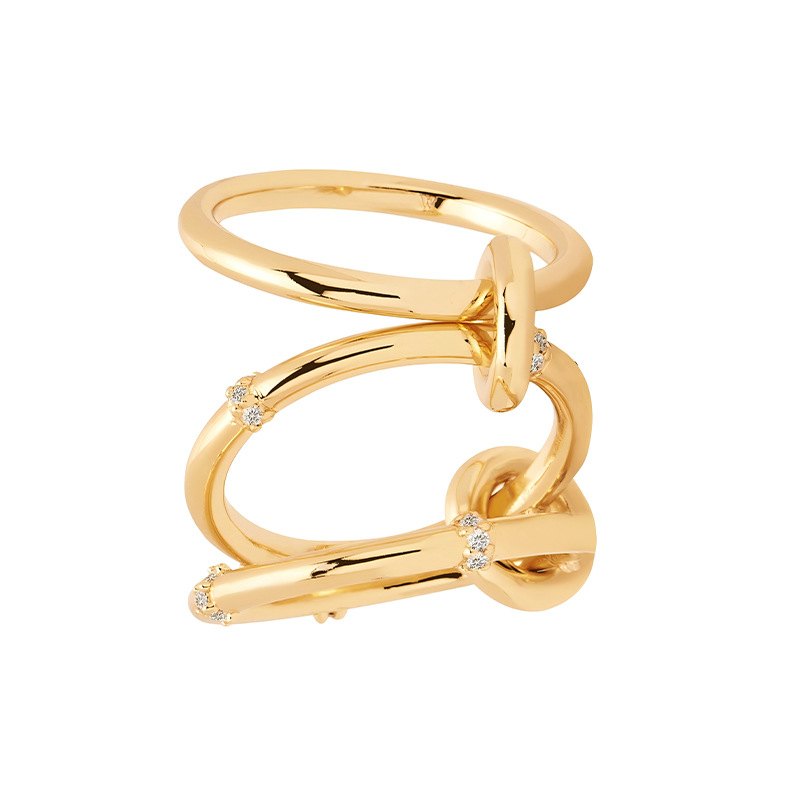 925 Sterling Silver Gold Plated Paperclip Link Ring Cubic Zirconia Chain Statement Jewelry for Women - Image 4