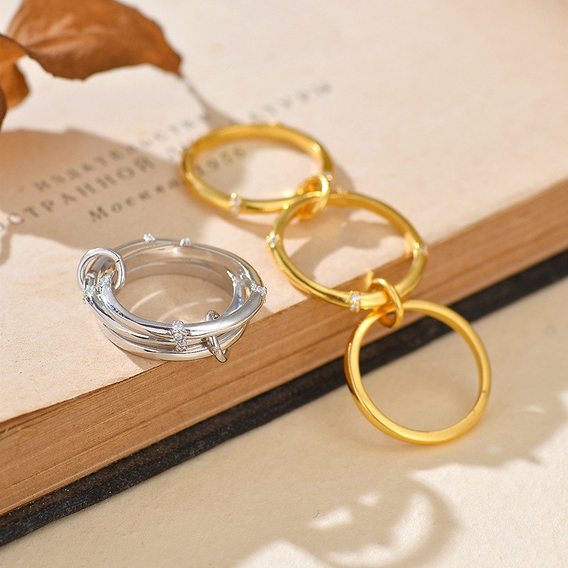 925 Sterling Silver Gold Plated Paperclip Link Ring Cubic Zirconia Chain Statement Jewelry for Women - Image 7