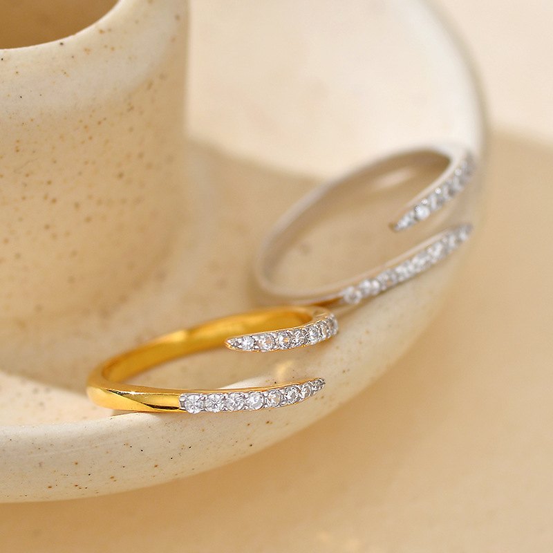 925 Sterling Silver Double Row Pave CZ Crossover Ring Adjustable Open Ring for Women - Image 5