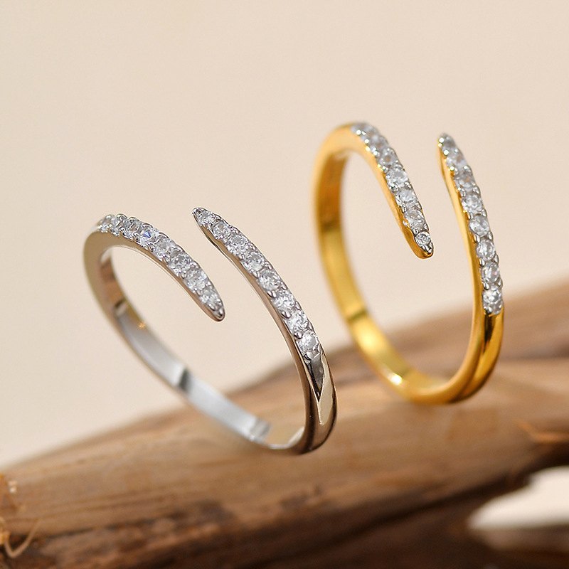 925 Sterling Silver Double Row Pave CZ Crossover Ring Adjustable Open Ring for Women - Image 7