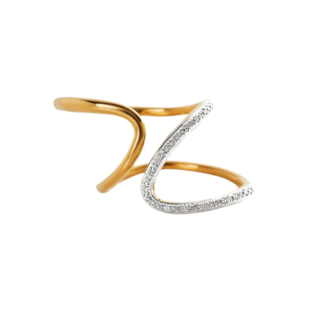 925 Sterling Silver Asymmetrical Wave Open Ring Pave CZ Statement Ring for Women