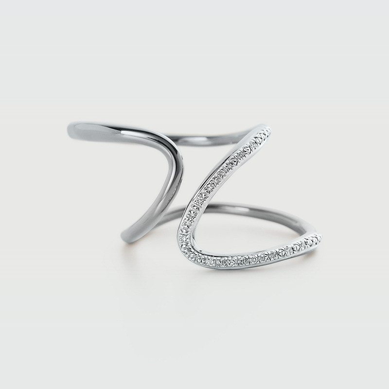 925 Sterling Silver Asymmetrical Wave Open Ring Pave CZ Statement Ring for Women - Image 4