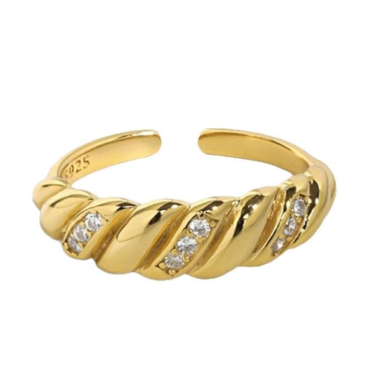 925 Sterling Silver Twisted Rope Open Ring Pave CZ Adjustable Statement Ring for Women