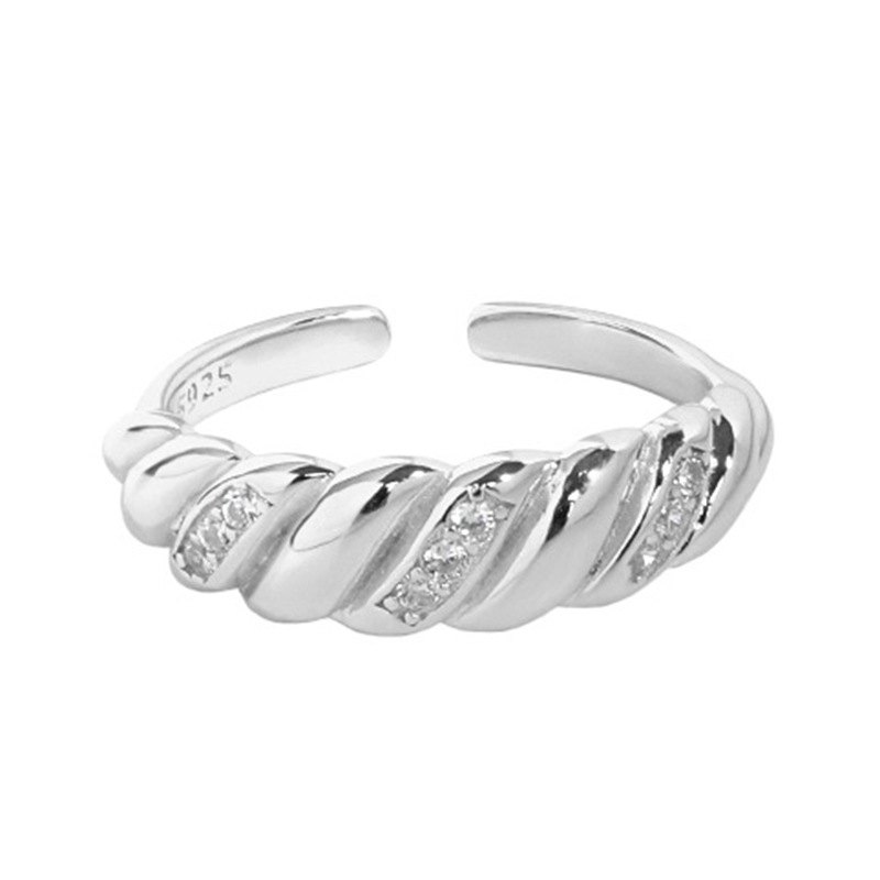 925 Sterling Silver Twisted Rope Open Ring Pave CZ Adjustable Statement Ring for Women - Image 4