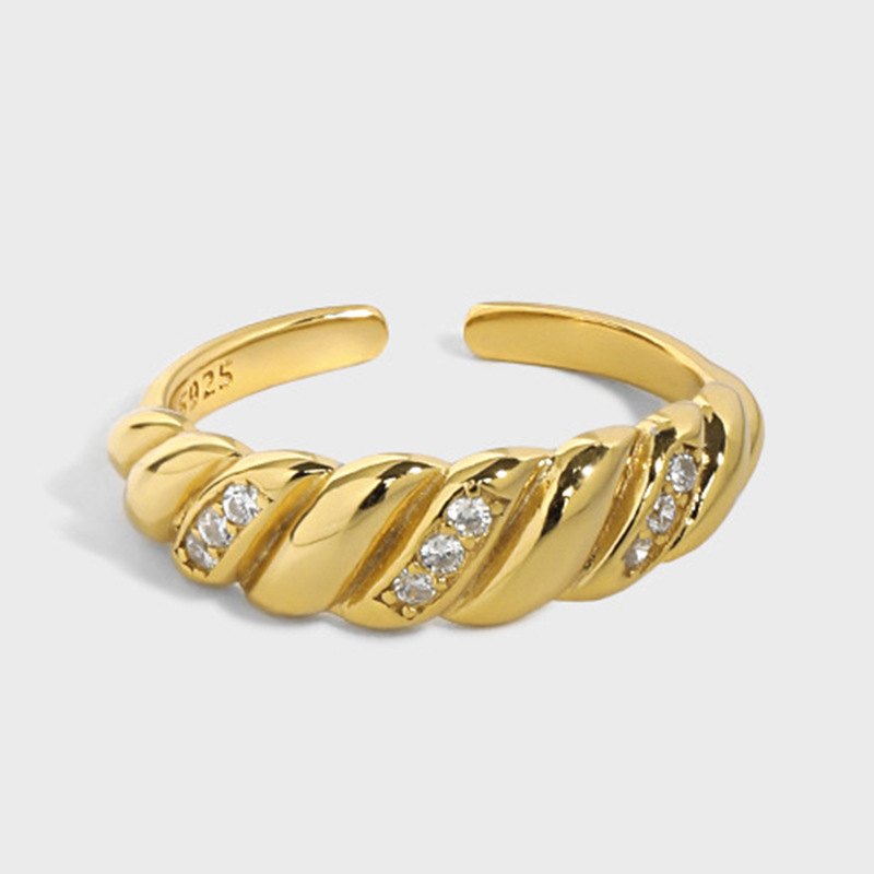 925 Sterling Silver Twisted Rope Open Ring Pave CZ Adjustable Statement Ring for Women - Image 5