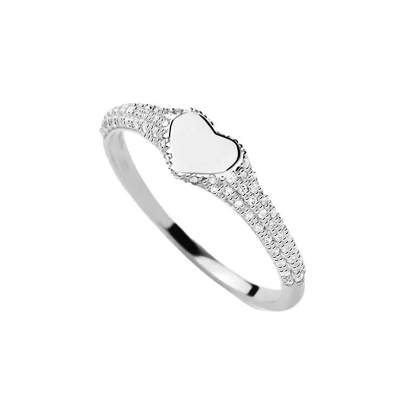925 Sterling Silver Heart Layered Ring Pave CZ Stackable Statement Ring for Women