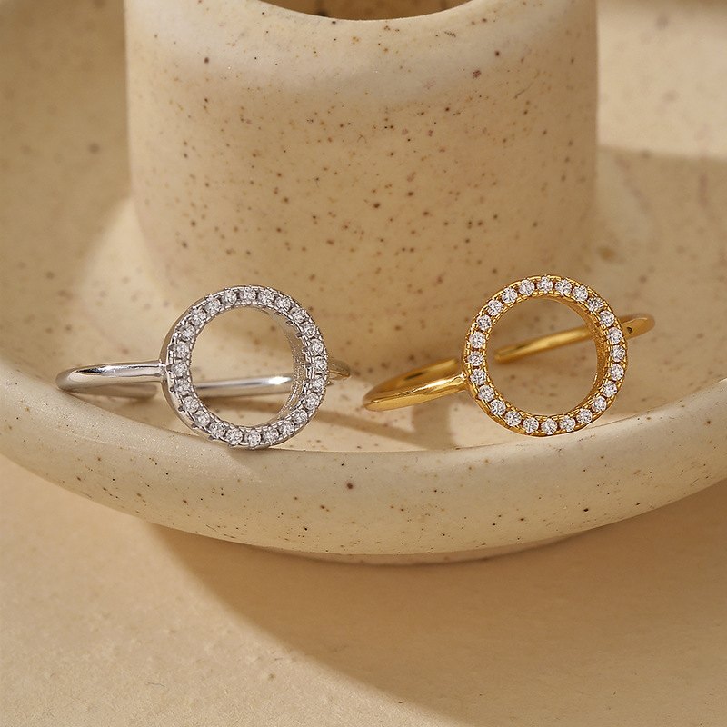 925 Sterling Silver Circle Halo CZ Open Ring Adjustable Minimalist Ring for Women - Image 2