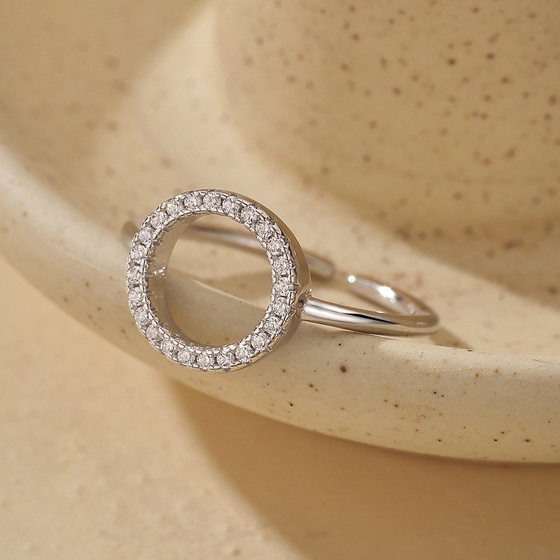 925 Sterling Silver Circle Halo CZ Open Ring Adjustable Minimalist Ring for Women - Image 3