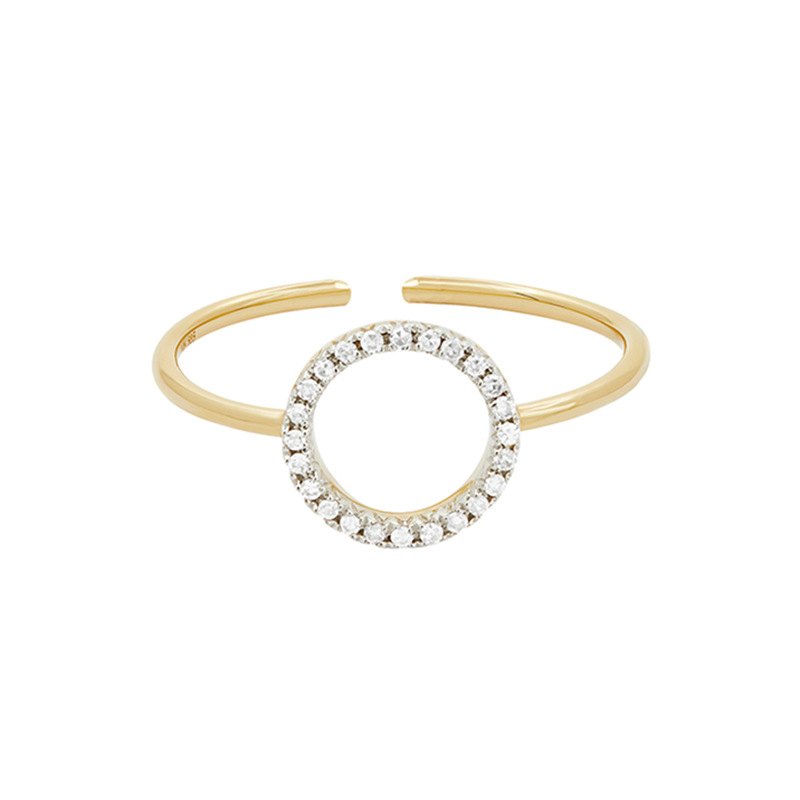 925 Sterling Silver Circle Halo CZ Open Ring Adjustable Minimalist Ring for Women - Image 4