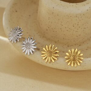 925 Sterling Silver Gold Plated Sunflower Stud Earrings Cubic Zirconia Flower Earrings Fashion Jewelry for Women