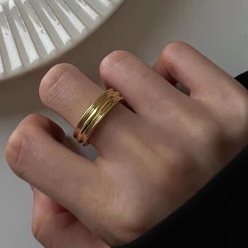 925 Sterling Silver Gold Plated Multi Layer Open Ring for Women Adjustable Minimalist Statement Band Ring - Image 3