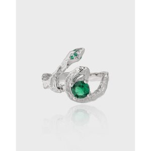 Green Stone Snake CZ Ring