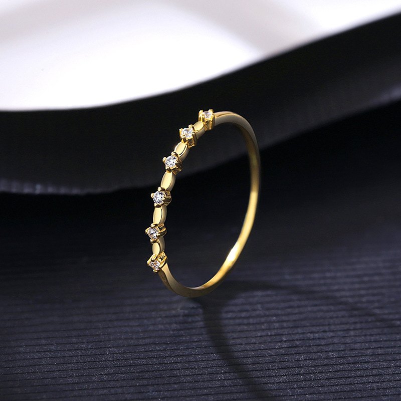 925 Sterling Silver Gold Plated Star CZ Ring for Women Minimalist Cubic Zirconia Stackable Band Ring