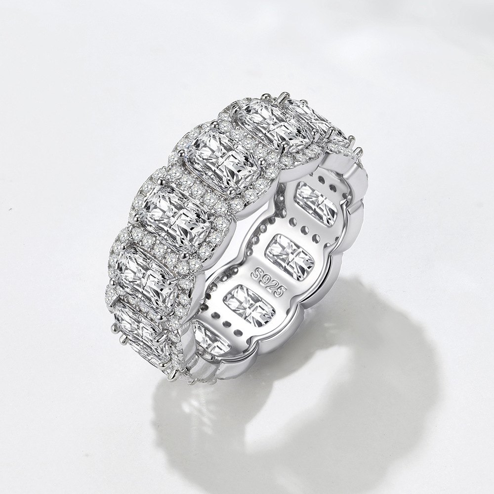 925 Sterling Silver Luxury Pave CZ Wide Band Ring for Women Statement Cocktail Ring Fashion Jewelry