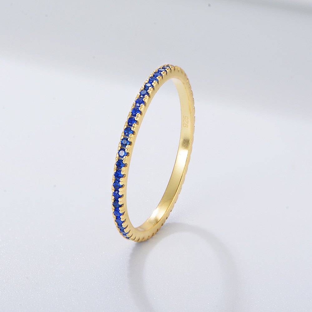 Wholesale 925 Sterling Silver Gold Plated Rainbow Eternity Band Ring Multicolor Cubic Zirconia Stackable Fashion Jewelry for Women