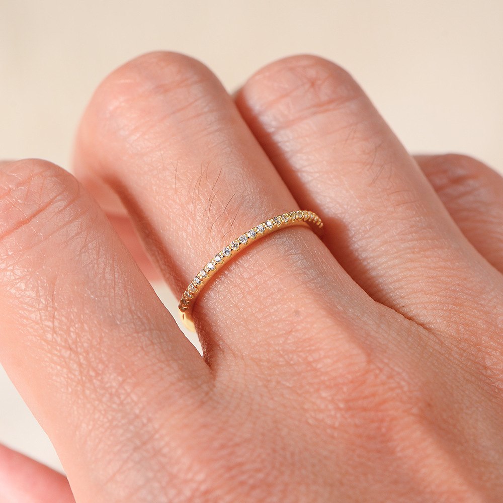 925 Sterling Silver Gold Plated Pavé CZ Eternity Ring for Women Minimalist Stackable Wedding Band