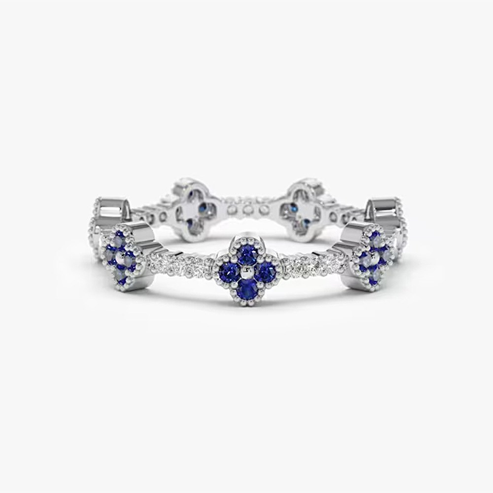 925 Sterling Silver Gold Plated Blue Flower Cubic Zirconia Adjustable Ring Floral Fashion Jewelry for Women - Image 2