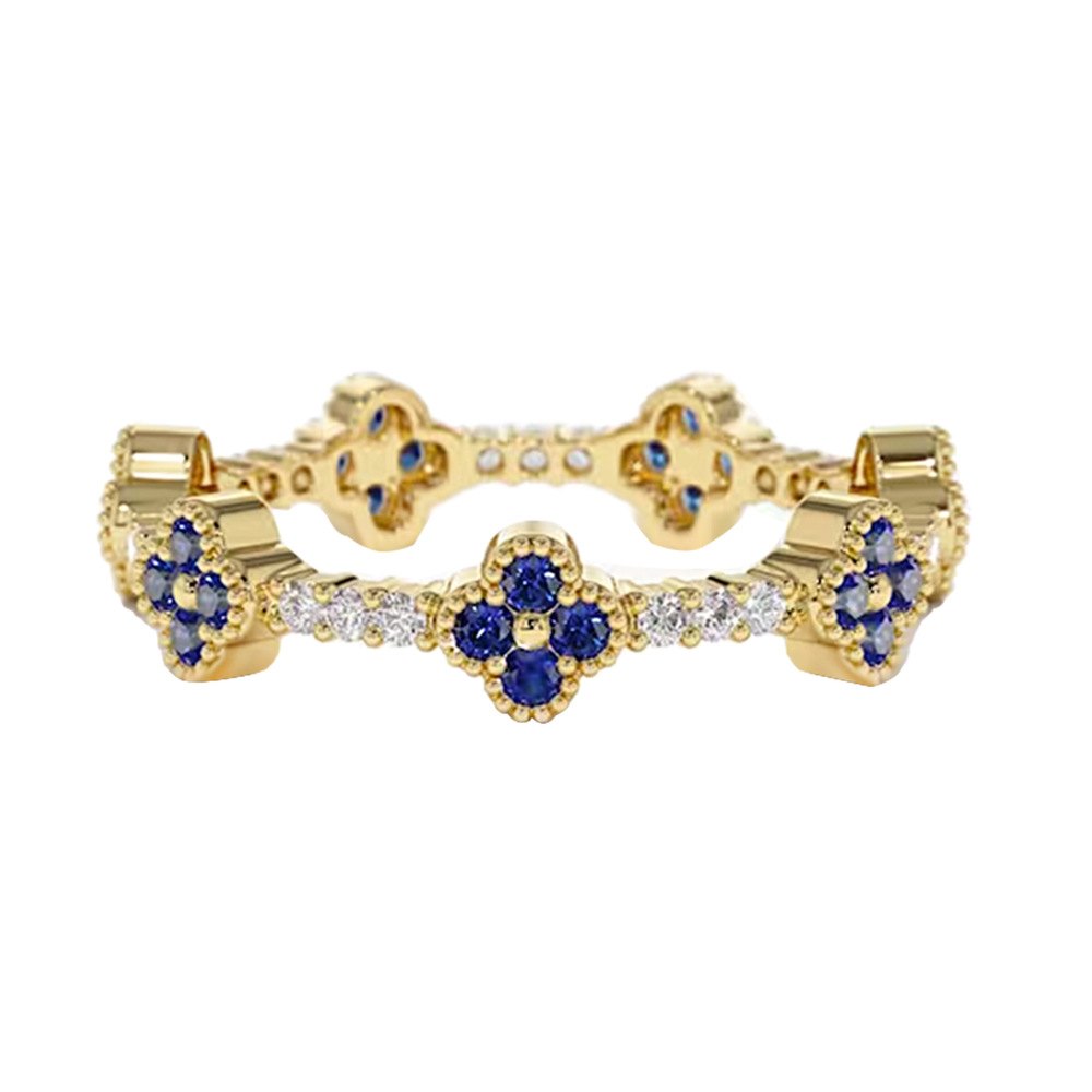 925 Sterling Silver Gold Plated Blue Flower Cubic Zirconia Adjustable Ring Floral Fashion Jewelry for Women - Image 4