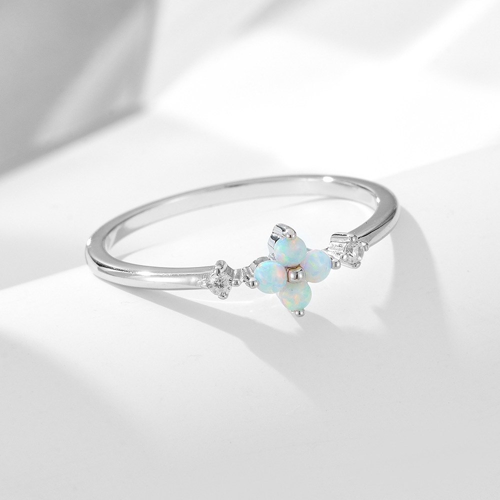 925 Sterling Silver Gold Plated Opal Bow Ring for Women Delicate Butterfly Knot CZ Adjustable Ring